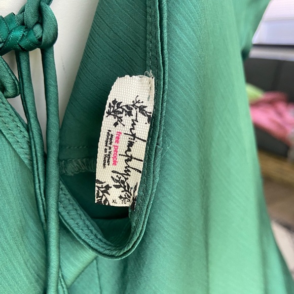 Green satin ruched slip dress Free People XL - Picture 2 of 6